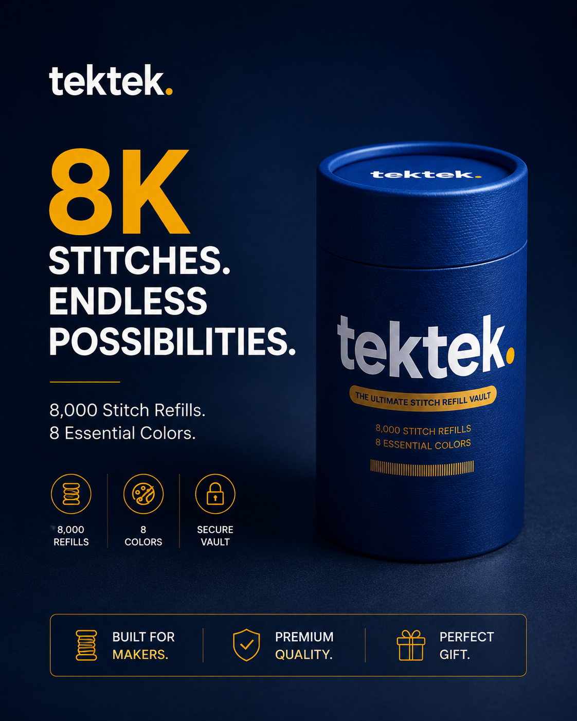 Tektek Colored Fine Stitch Refills – 8 Essential Colors – 8,000 Stitches