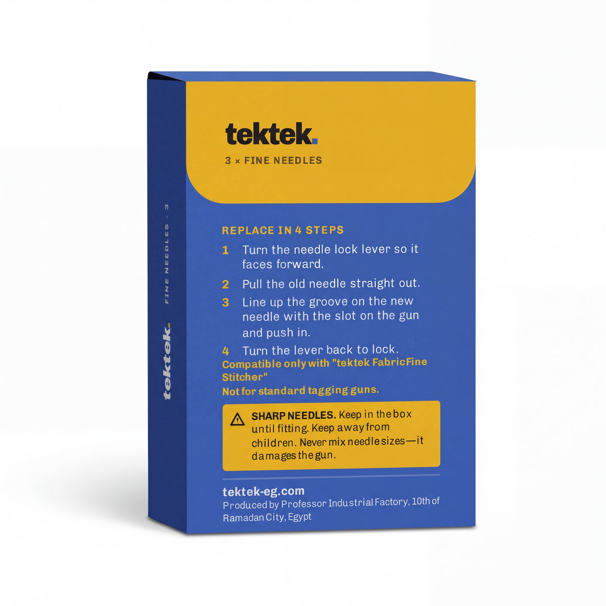 tektek Fine Needles – back of pack with 4-step needle replacement guide