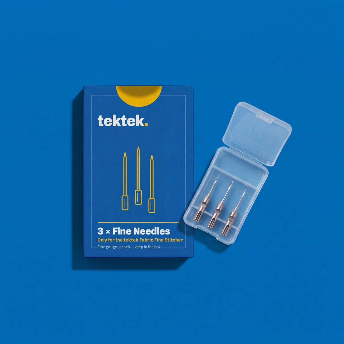 tektek Fine Needles 3 pcs – replacement needles for the tektek Fabric Fine Stitcher, carton and clear case